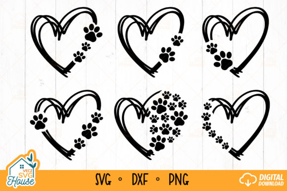 Dog Paw Print Doodle Hearts Frame SVG