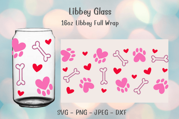 Dog Paw Valentine Can Glass Wrap Svg